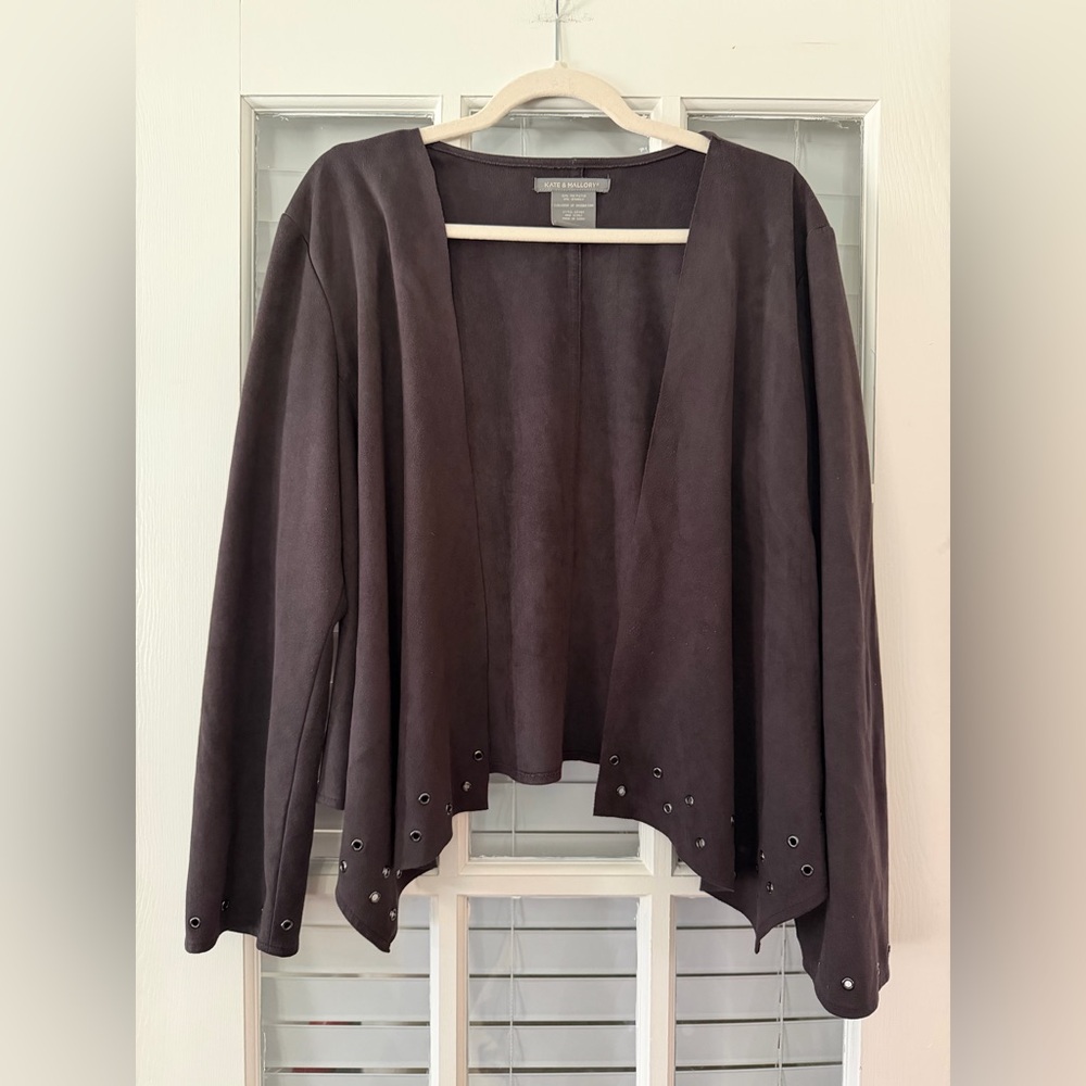 Kate & Mallory Women’s XL Brown Faux Suede Stud Detail Cascade Jacket | SKU 0206
